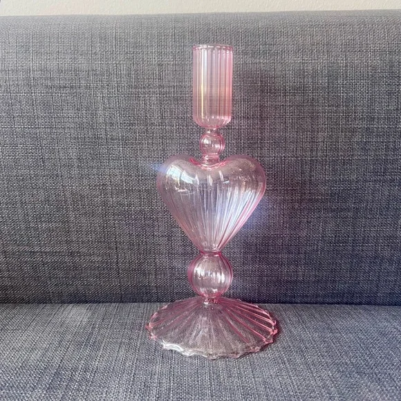 Terrain (Anthropologie) Pink Heart Glass Candle Holder pretty and romantic - Picture 2 of 3